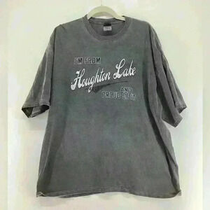 2XL GILDAN Tee shirt gray Houghton Lake Michigan Graphic Vintage M13 XXL